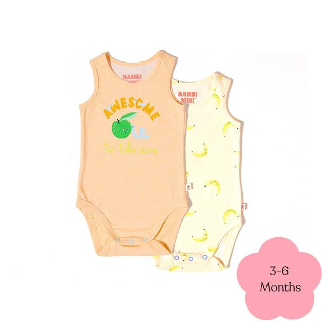 Bambi Mini Co. Bộ đồ liền thân siêu đơn Unisex Orange Awesome và Bananas 2 gói 3-6