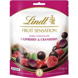 Lindt Fruit Sensation Sôcôla đen Quả mâm xôi & Nam việt quất Túi 150g